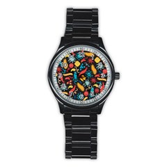 Virus Pattern Stainless Steel Round Watch by Sapixe