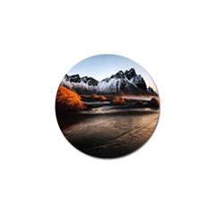 Vestrahorn Iceland Winter Sunrise Landscape Sea Coast Sandy Beach Sea Mountain Peaks With Snow Blue Golf Ball Marker by Sapixe