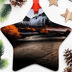 Vestrahorn Iceland Winter Sunrise Landscape Sea Coast Sandy Beach Sea Mountain Peaks With Snow Blue Star Ornament (two Sides) by Sapixe