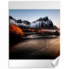 Vestrahorn Iceland Winter Sunrise Landscape Sea Coast Sandy Beach Sea Mountain Peaks With Snow Blue Canvas 12  X 16   by Sapixe