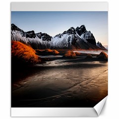 Vestrahorn Iceland Winter Sunrise Landscape Sea Coast Sandy Beach Sea Mountain Peaks With Snow Blue Canvas 20  X 24   by Sapixe