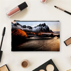 Vestrahorn Iceland Winter Sunrise Landscape Sea Coast Sandy Beach Sea Mountain Peaks With Snow Blue Cosmetic Bag (medium)  by Sapixe