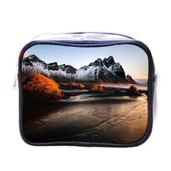 Vestrahorn Iceland Winter Sunrise Landscape Sea Coast Sandy Beach Sea Mountain Peaks With Snow Blue Mini Toiletries Bags by Sapixe