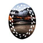 Vestrahorn Iceland Winter Sunrise Landscape Sea Coast Sandy Beach Sea Mountain Peaks With Snow Blue Oval Filigree Ornament (Two Sides) Back