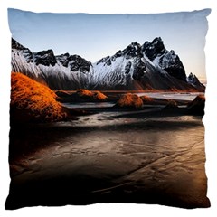 Vestrahorn Iceland Winter Sunrise Landscape Sea Coast Sandy Beach Sea Mountain Peaks With Snow Blue Standard Flano Cushion Case (two Sides) by Sapixe