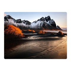 Vestrahorn Iceland Winter Sunrise Landscape Sea Coast Sandy Beach Sea Mountain Peaks With Snow Blue Double Sided Flano Blanket (mini)  by Sapixe