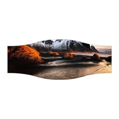 Vestrahorn Iceland Winter Sunrise Landscape Sea Coast Sandy Beach Sea Mountain Peaks With Snow Blue Stretchable Headband by Sapixe