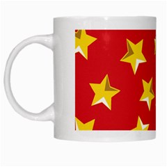 Yellow Stars Red Background Pattern White Mugs by Sapixe