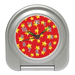 Yellow Stars Red Background Pattern Travel Alarm Clocks by Sapixe