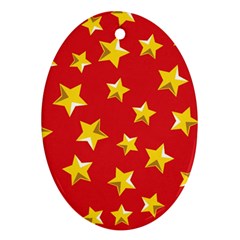 Yellow Stars Red Background Pattern Oval Ornament (two Sides) by Sapixe