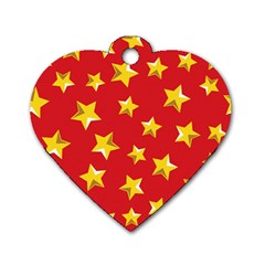 Yellow Stars Red Background Pattern Dog Tag Heart (one Side) by Sapixe