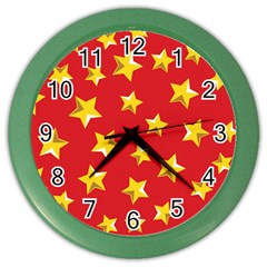 Yellow Stars Red Background Pattern Color Wall Clocks by Sapixe