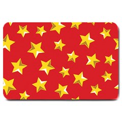 Yellow Stars Red Background Pattern Large Doormat  by Sapixe