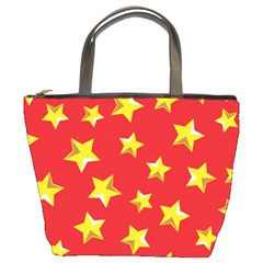 Yellow Stars Red Background Pattern Bucket Bags by Sapixe