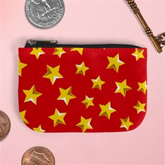 Yellow Stars Red Background Pattern Mini Coin Purses by Sapixe