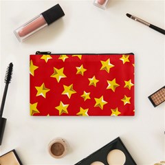 Yellow Stars Red Background Pattern Cosmetic Bag (small)  by Sapixe