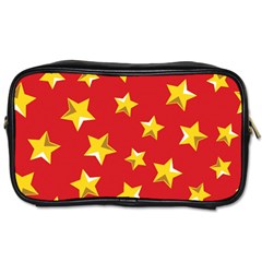 Yellow Stars Red Background Pattern Toiletries Bags by Sapixe