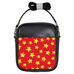 Yellow Stars Red Background Pattern Girls Sling Bags by Sapixe