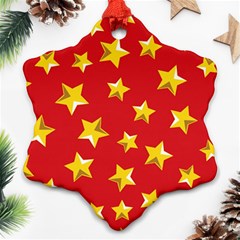 Yellow Stars Red Background Pattern Ornament (snowflake) by Sapixe