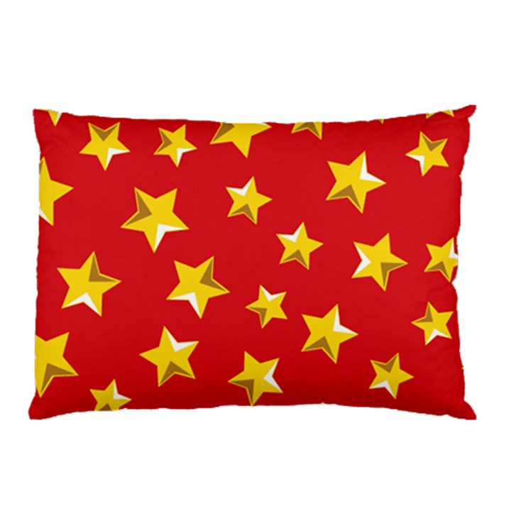 Yellow Stars Red Background Pattern Pillow Case (Two Sides)