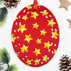 Yellow Stars Red Background Pattern Oval Filigree Ornament (two Sides) by Sapixe