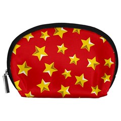 Yellow Stars Red Background Pattern Accessory Pouches (large)  by Sapixe