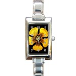 Yellow Flower Stained Glass Colorful Glass Rectangle Italian Charm Watch Front