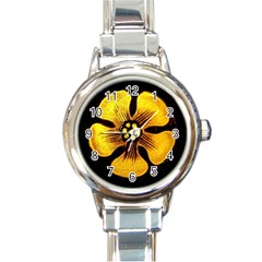 Yellow Flower Stained Glass Colorful Glass Round Italian Charm Watch by Sapixe