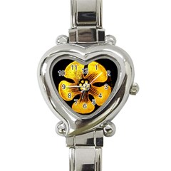 Yellow Flower Stained Glass Colorful Glass Heart Italian Charm Watch by Sapixe