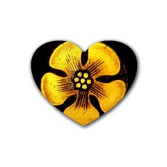 Yellow Flower Stained Glass Colorful Glass Heart Coaster (4 Pack)  by Sapixe