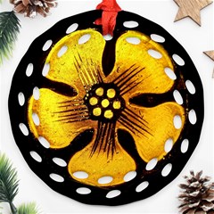 Yellow Flower Stained Glass Colorful Glass Round Filigree Ornament (two Sides)