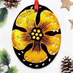 Yellow Flower Stained Glass Colorful Glass Ornament (oval Filigree) by Sapixe