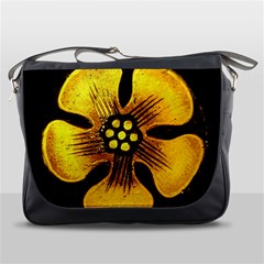 Yellow Flower Stained Glass Colorful Glass Messenger Bags by Sapixe