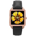 Yellow Flower Stained Glass Colorful Glass Rose Gold Leather Watch  Front