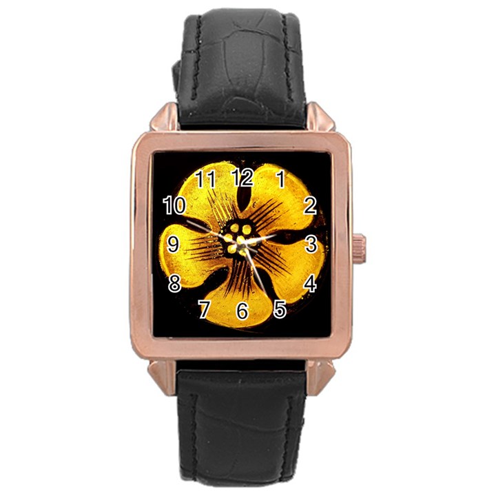 Yellow Flower Stained Glass Colorful Glass Rose Gold Leather Watch 