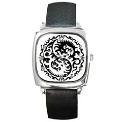 Ying Yang Tattoo Square Metal Watch