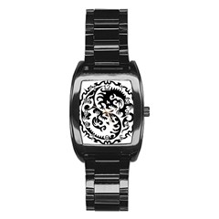 Ying Yang Tattoo Stainless Steel Barrel Watch