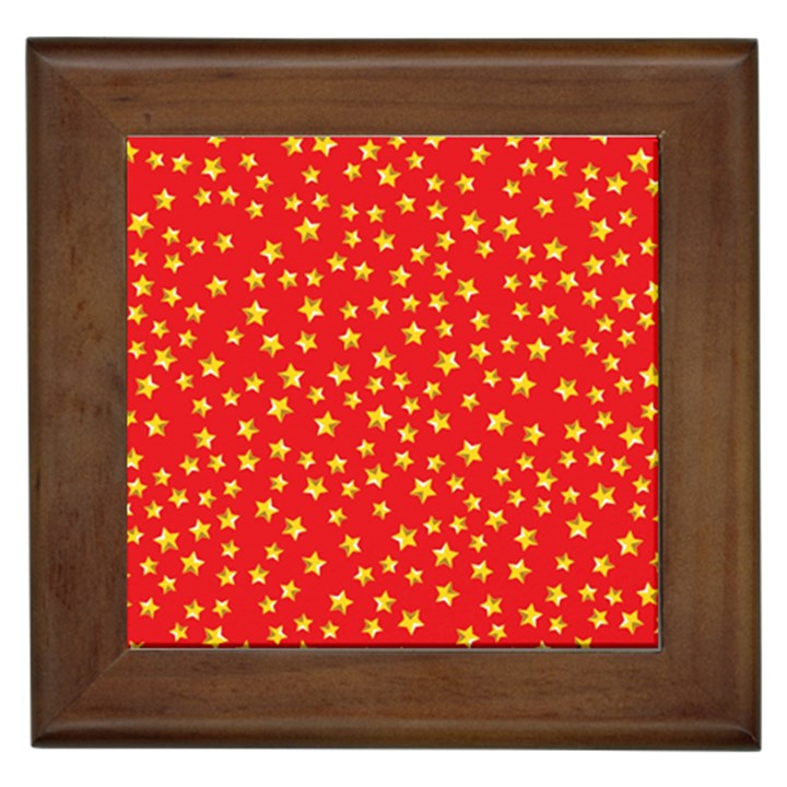 Yellow Stars Red Background Framed Tiles