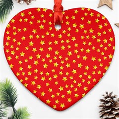 Yellow Stars Red Background Ornament (heart) by Sapixe