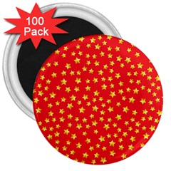 Yellow Stars Red Background 3  Magnets (100 Pack) by Sapixe