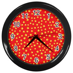 Yellow Stars Red Background Wall Clocks (black) by Sapixe