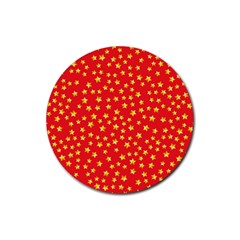 Yellow Stars Red Background Rubber Round Coaster (4 Pack)  by Sapixe