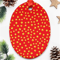 Yellow Stars Red Background Oval Ornament (two Sides)