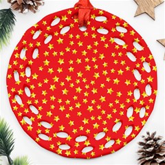 Yellow Stars Red Background Round Filigree Ornament (two Sides) by Sapixe