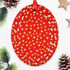 Yellow Stars Red Background Oval Filigree Ornament (two Sides) by Sapixe