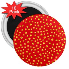 Yellow Stars Red Background 3  Magnets (10 Pack)  by Sapixe