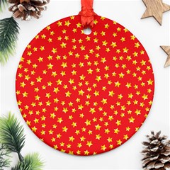 Yellow Stars Red Background Round Ornament (two Sides)