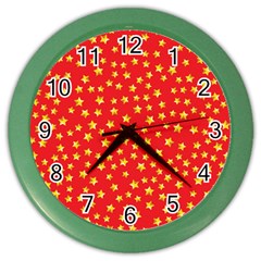 Yellow Stars Red Background Color Wall Clocks by Sapixe