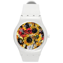 Sunflowers In A Scott House Round Plastic Sport Watch (m) by bestdesignintheworld