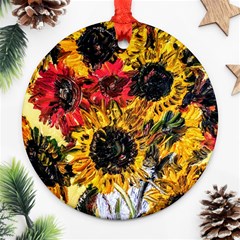 Sunflowers In A Scott House Ornament (round) by bestdesignintheworld